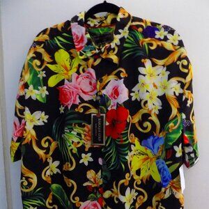 NEW Baroque Gold Floral Tropical Italian Designer Style Men Shirt Size XL